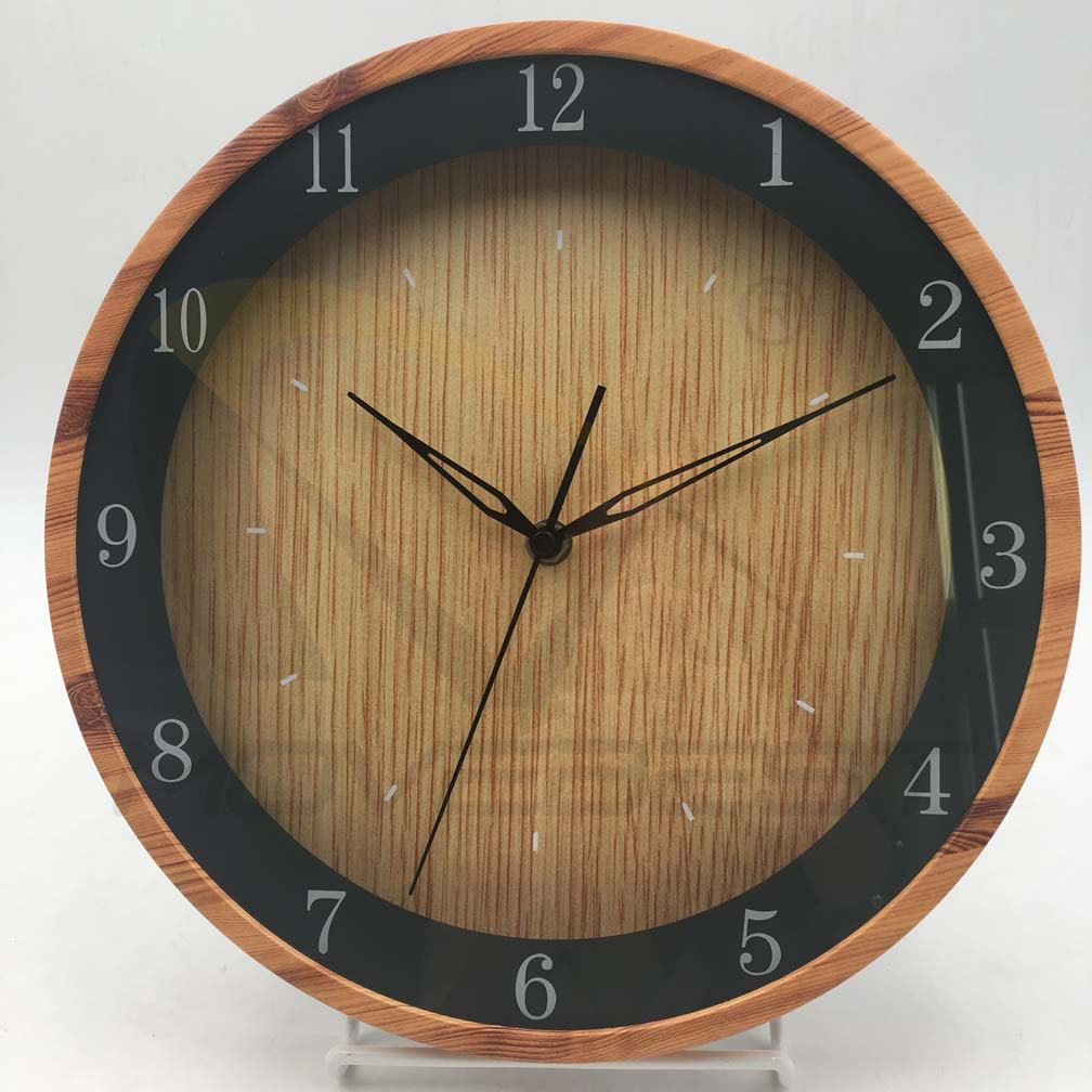 Plastic Wall Clock Wooden Finishing Silk-Print Glass 12 inch -9115(图7) 9115 wood(图7)